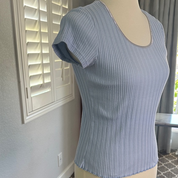 Sky Blue Ribbed Women's Top - Picture 3 of 7